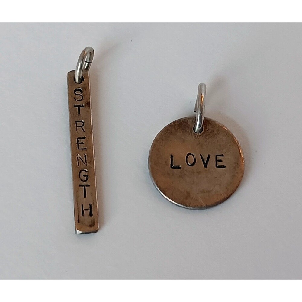 925 Sterling Silver Stamped "Love" & "Strength" Charms/Pendants
